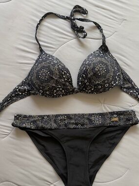 Black Printed Halter Bikini Set